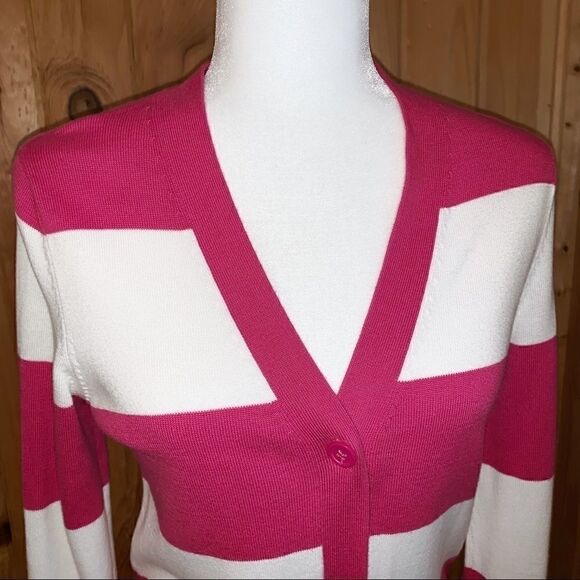 Tommy Hilfiger pink/ white striped cardigan size S - Picture 2 of 8